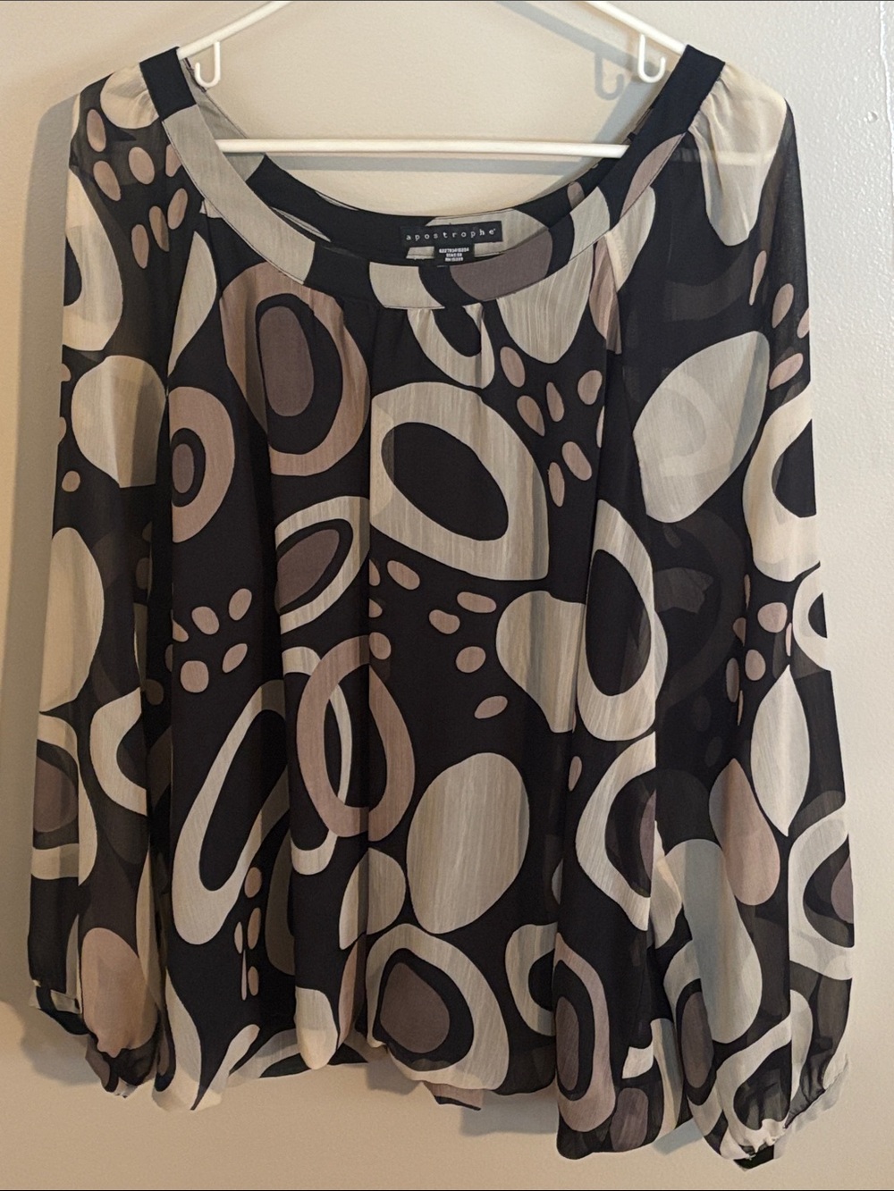 Apostrophe Black/Cream/Taupe lined Bubble Hem Blouse